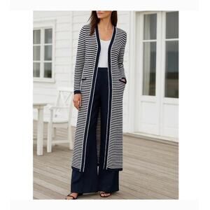 Lauren Ralph Lauren Striped Silk-Blend Long Cardigan, Size L